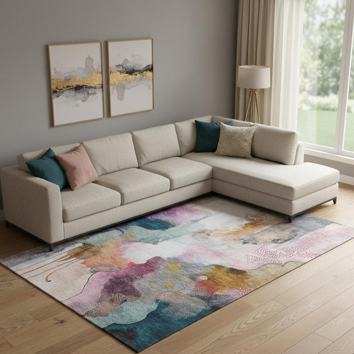 10' X 14' Abstract Washable Area Rug With UV Protection (714763) - Blush / Ivory