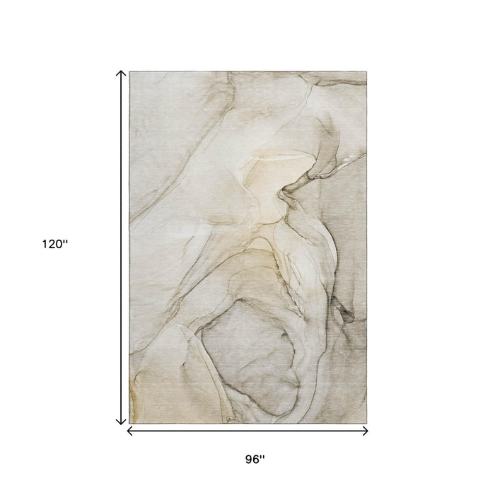 8' X 10' Abstract Washable Area Rug With UV Protection (646606) - Beige / Ivory