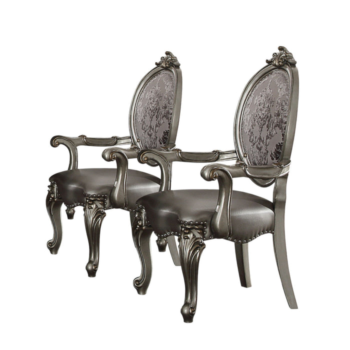 Upholstered Faux Leather King Louis Back Dining Arm Chairs (Set of 2) - Silver