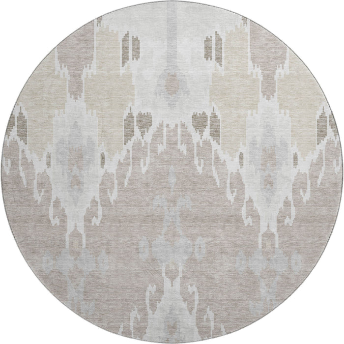 8' Ikat Washable Round Rug With UV Protection - Ivory
