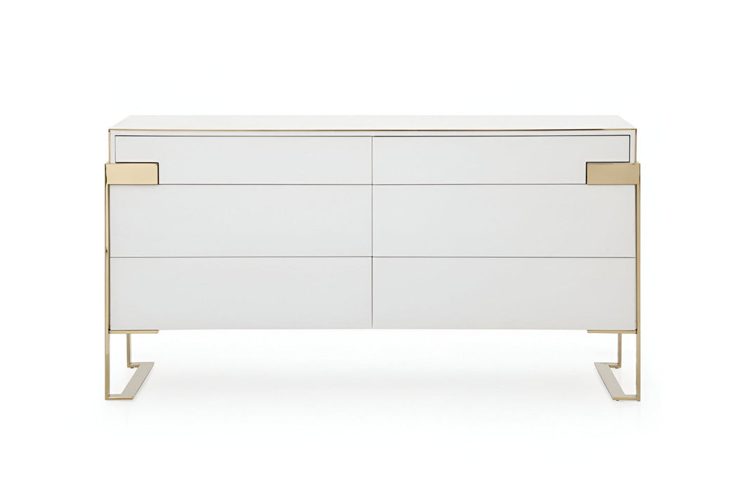 Solid And Manufactured Wood Six Drawer Dresser - White Champagne Gold