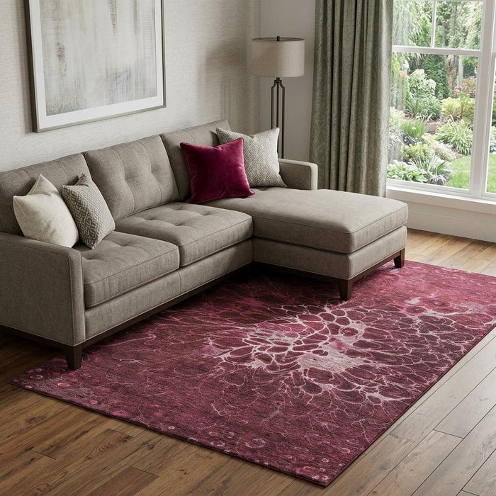 9' X 12' Abstract Washable Area Rug With UV Protection (654571) - Merlot / Silver