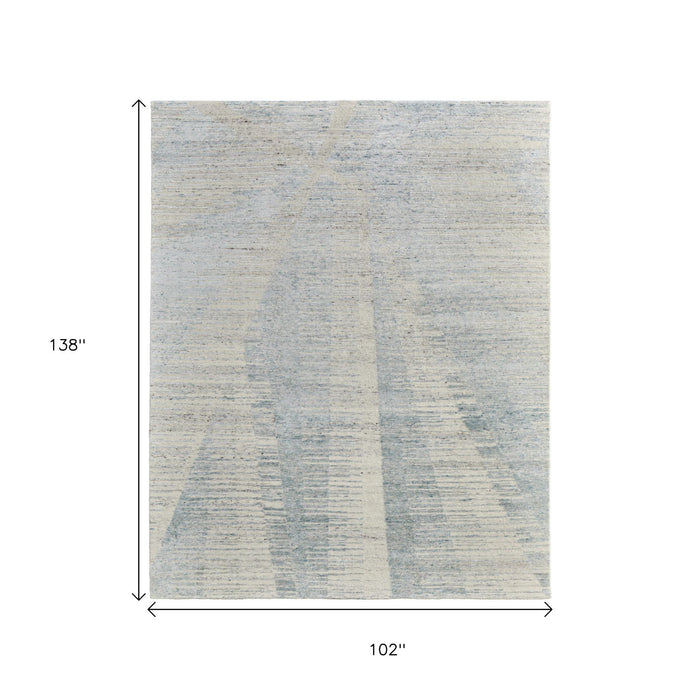8' X 12' Abstract Hand Knotted Distressed Area Rug - Blue