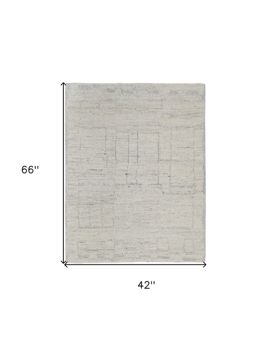 3.5' x 5.5' Abstract Hand Woven Worn Faded Area Rug - Gray And Ivory