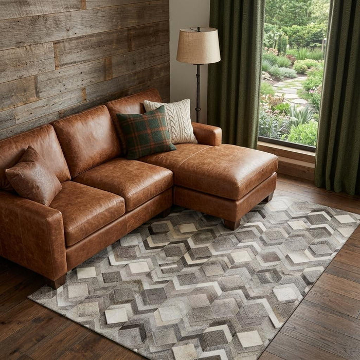 9' X 12' Geometric Washable Area Rug With UV Protection (644687) - Gray / Ivory / Black