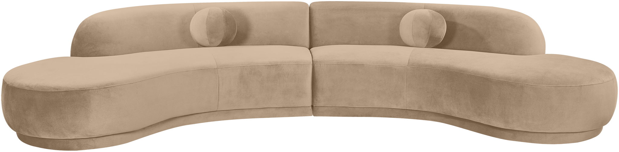 Meridian Furniture Avra 146-inch velvet performance fabric upholstered sectional sofa with plush cushions and modern design.