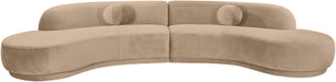 Meridian Furniture Avra 146-inch velvet performance fabric upholstered sectional sofa with plush cushions and modern design.