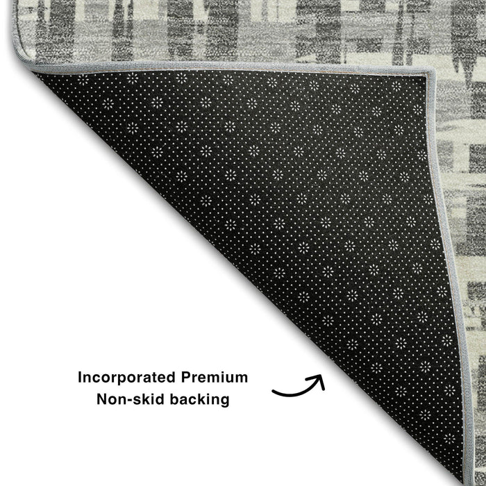 10' X 14' Abstract Geometric Washable Area Rug With UV Protection (682991) - Gray / Silver / Ivory