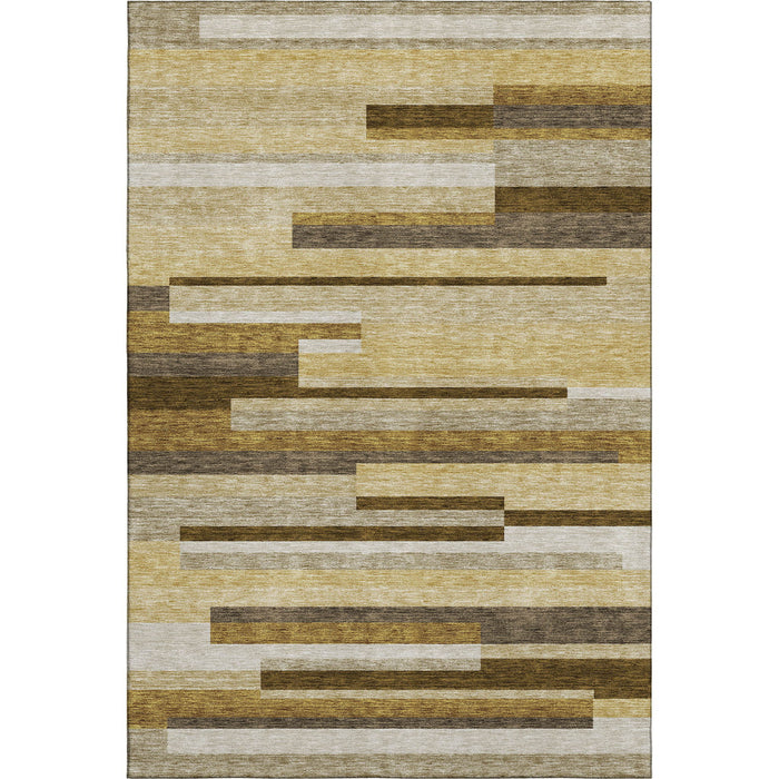 8' X 10' Striped Washable Area Rug With UV Protection - Khaki