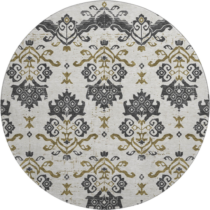 8' Transitional Medallion Washable Round Rug With UV Protection - Black