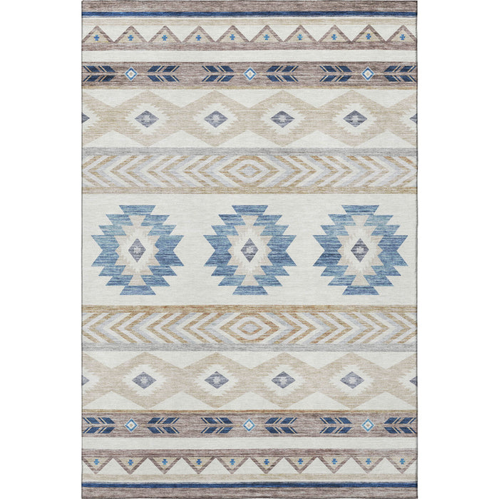 9' X 12' Geometric Washable Area Rug With UV Protection (645647) - Taupe / Ivory / Blue