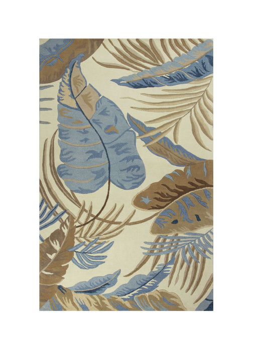 5' x 8' Wool Tropical Botanical Hand Tufted Area Rug - Ivory And Blue