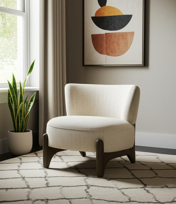 Upholstery And Solid Wood Slipper Chair - Cream / Dark Brown