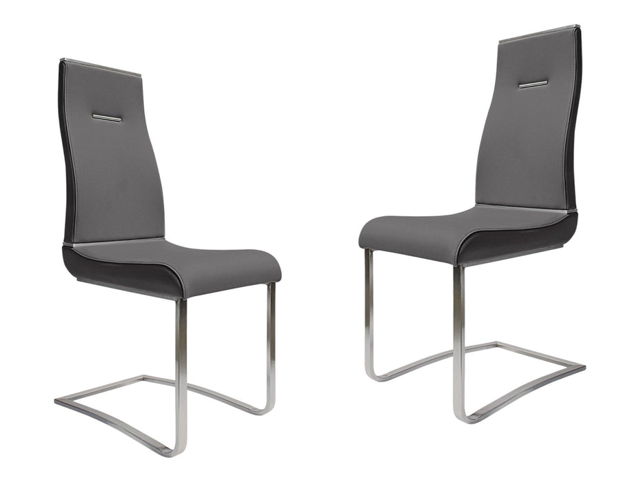 Upholstered Faux Leather Dining Side Chairs (Set of 2) - Dark Gray / Silver