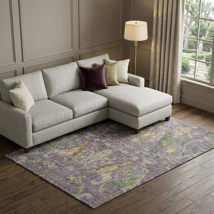10' X 14' Floral Washable Area Rug With UV Protection (686951) - Purple / Gray / Olive Green