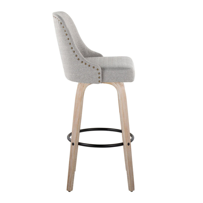 Studded - Marcel Fixed-Height Barstool (Set of 2) - Whitewashed Wood