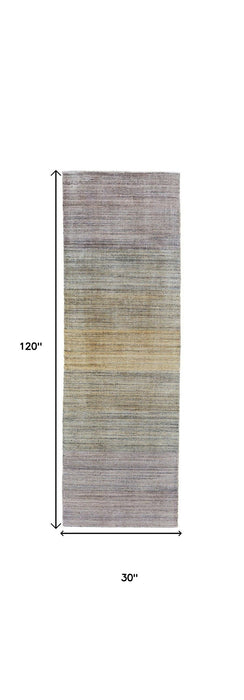 10' Ombre Hand Woven Runner Rug - Beige And Purple
