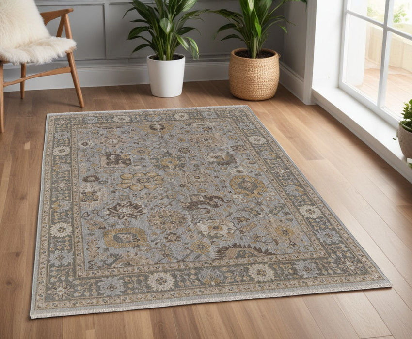 3.5' x 5.5' Wool Oriental Hand Knotted Area Rug With Fringe - Gray And Brown