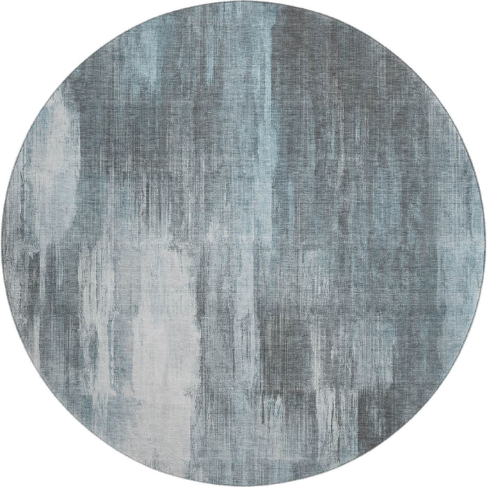 8' Abstract Washable Round Rug With UV Protection (649615) - Teal / Ivory