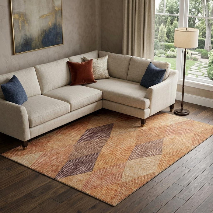 10' X 14' Geometric Washable Area Rug With UV Protection (676212) - Orange / Salmon / Ivory