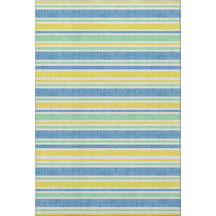 9' X 12' Striped Washable Area Rug With UV Protection (647895) - Yellow / Blue