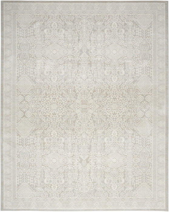 8' X 10' Floral Distressed Non Skid Area Rug (564154) - Ivory / Silver