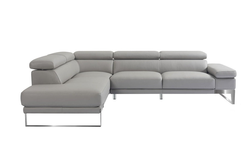 Top Grain Leather L Shaped Two Piece Sofa Chaise Sectional - Light Gray