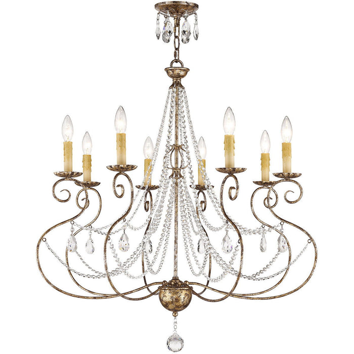 33" Eight Light Metal Dimmable Chandelier With Shades - Bronze