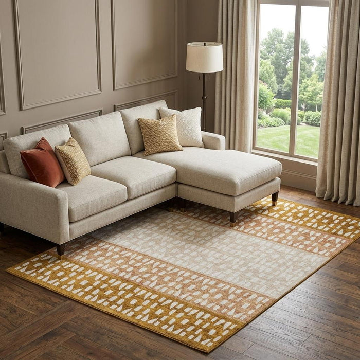10' X 14' Geometric Washable Area Rug With UV Protection (676356) - Rust / Ivory