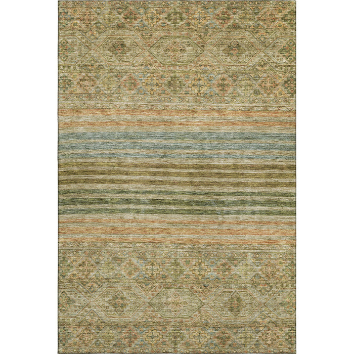 10' X 14' Striped Washable Area Rug With UV Protection (695732) - Artichoke Green / Copper / Gray