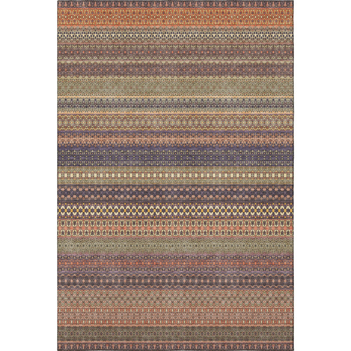 9' X 12' Striped Washable Area Rug With UV Protection (647541) - Rust / Purple