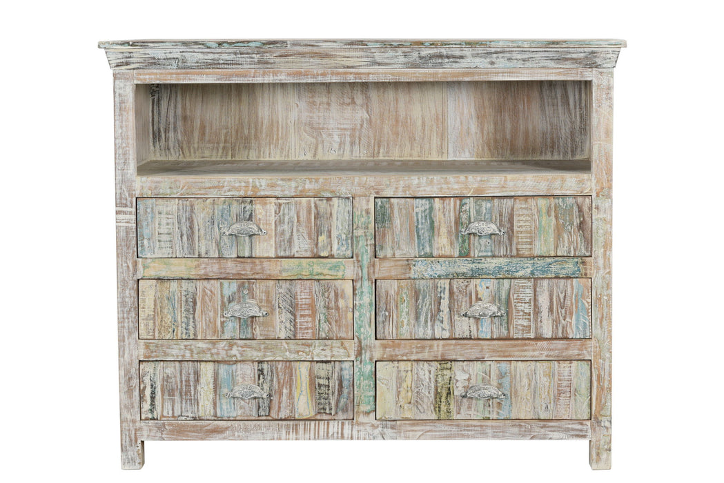 50" Distressed Reclaimed Wood Open And Enclosed Storage Entertainment Center - White