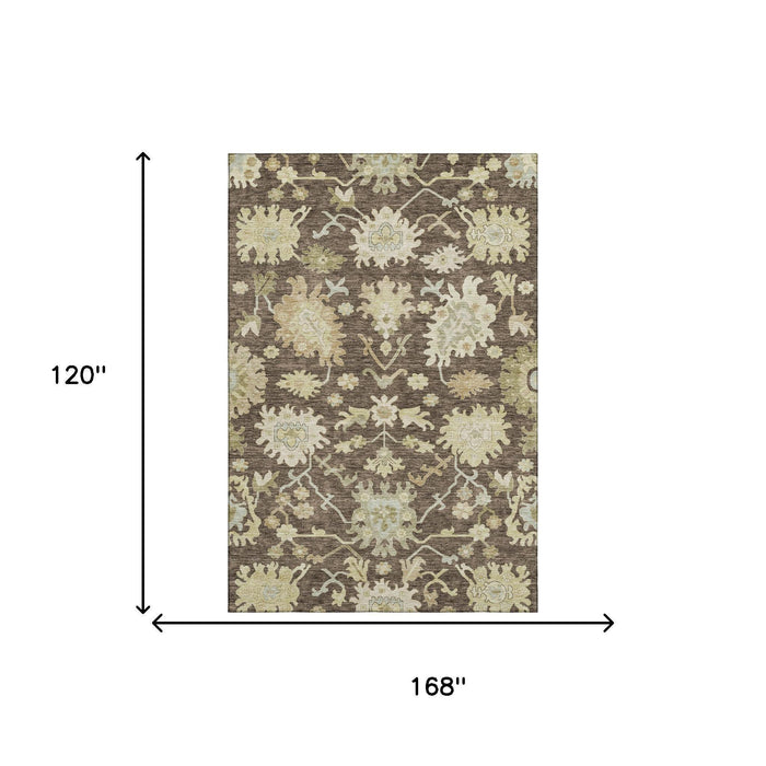 10' X 14' Floral Medallion Washable Area Rug With UV Protection (686849) - Chocolate / Beige / Ivory