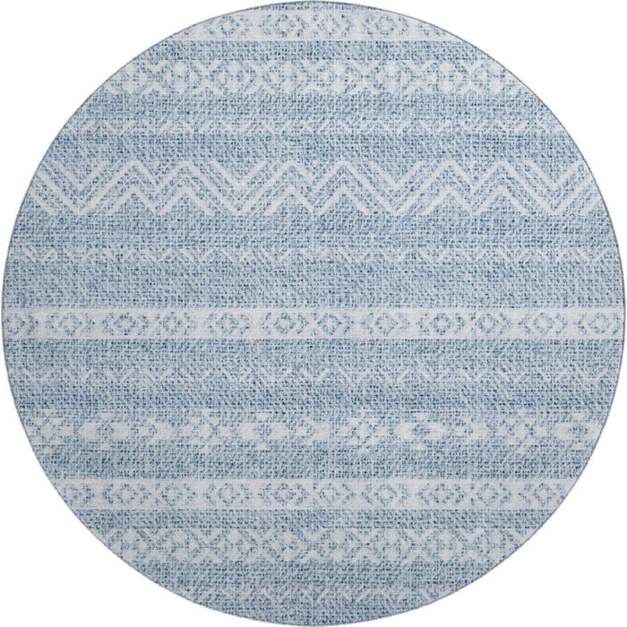 8' Southwestern Washable Round Rug Polyester With UV Protection - Blue And Ivory