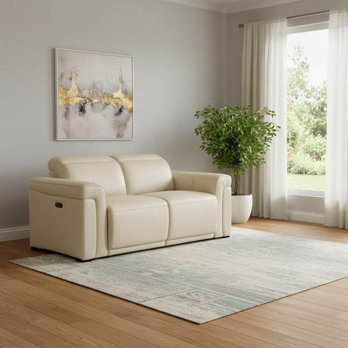 Italian Leather Power Reclining Loveseat (720491) - Cream / Black