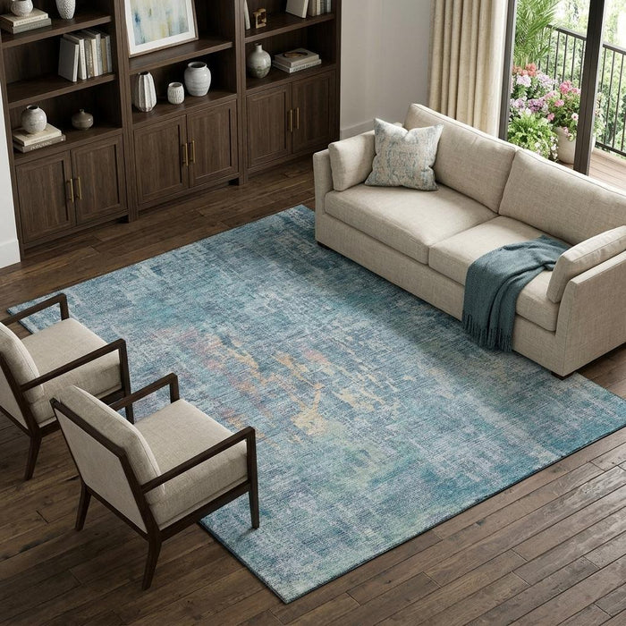 10' X 14' Abstract Washable Area Rug With UV Protection (692256) - Blue / Gold