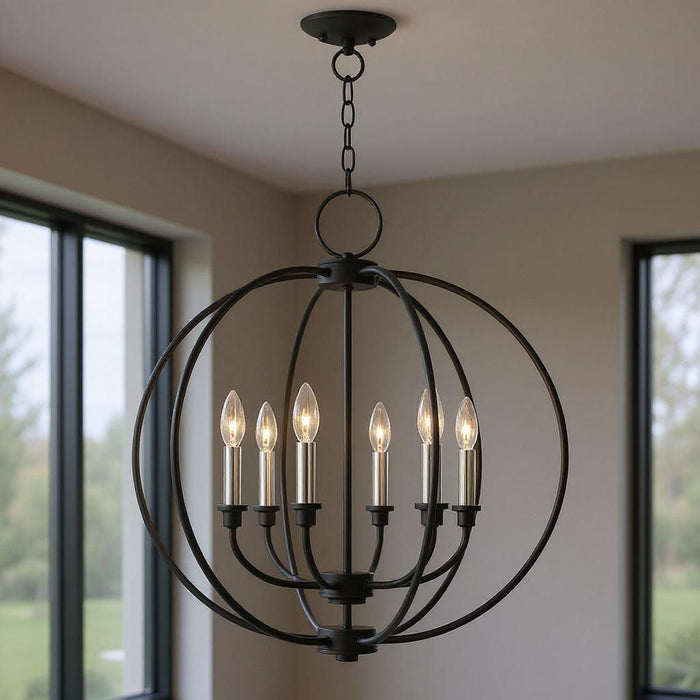 26" Six Light Dimmable Chandelier With Shades - Black
