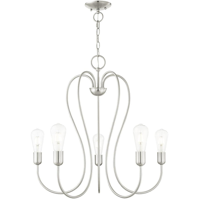 25" Five Light Dimmable Chandelier With Shades - Nickel