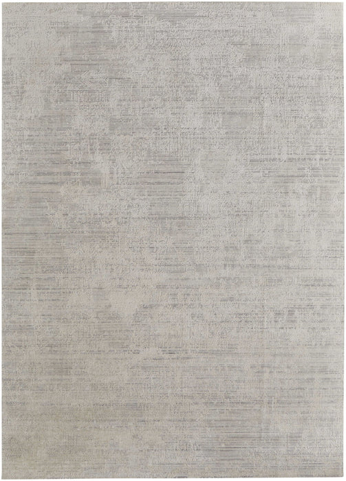 8' x 10' Abstract Hand Woven Worn Faded Wool Blend Area Rug - Gray And Ivory