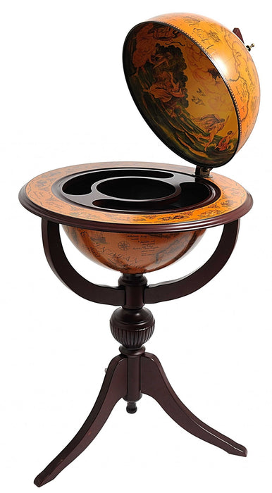 26" X 26" X 45" Globe Bar 3 Legs - Mahogany