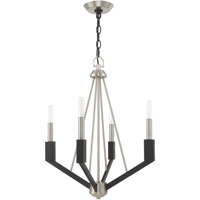 23" Four Light Dimmable Chandelier With Shades - Nickel