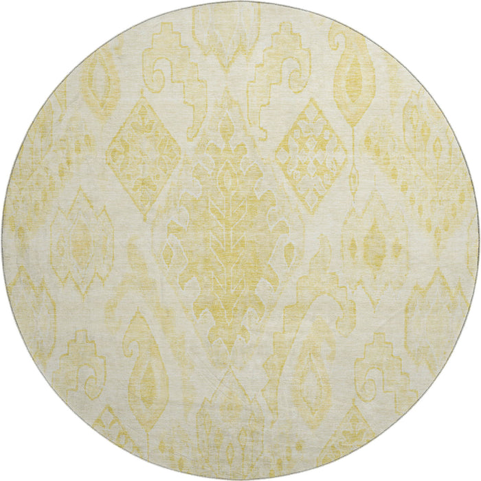 8' Moroccan Washable Round Rug With UV Protection - Gold And Ivory