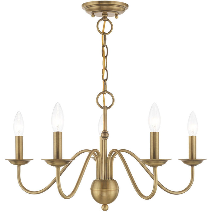 13" Five Light Dimmable Chandelier With Shades - Antiqued Brass