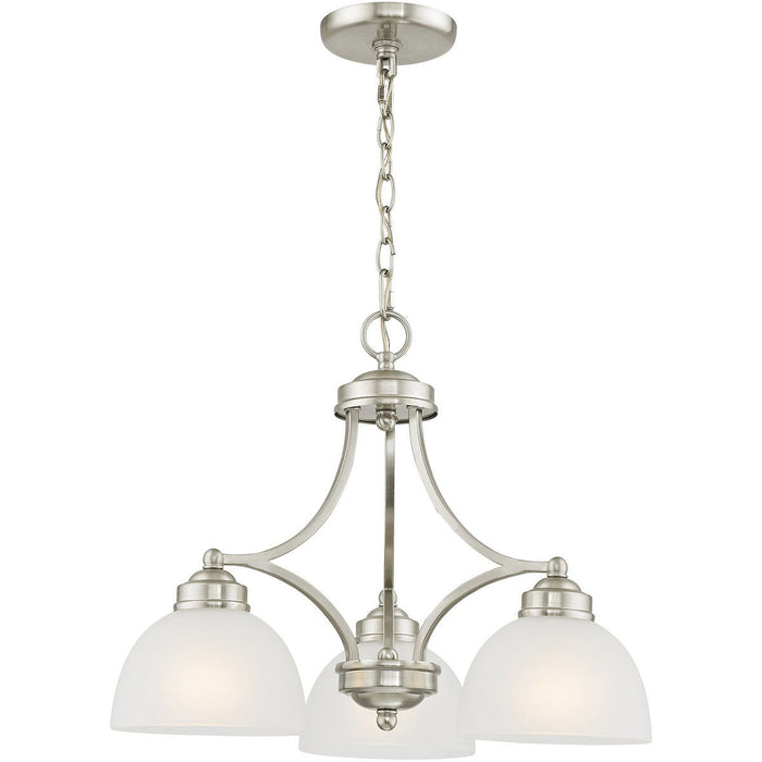Three Light Metal Dimmable Chandelier With Shades - Nickel / Off White