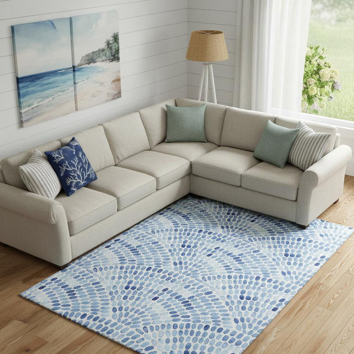 9' X 12' Geometric Washable Area Rug With UV Protection (645857) - Blue / Ivory