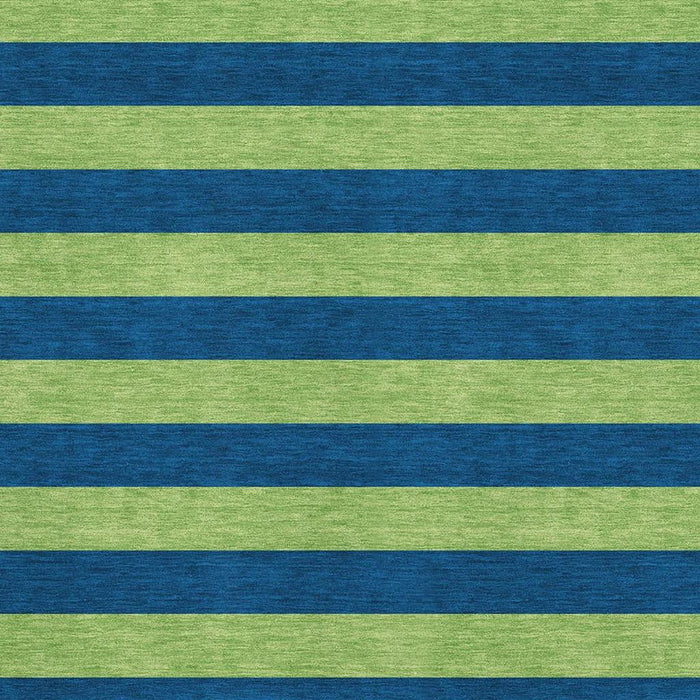 10' X 14' Striped Washable Area Rug With UV Protection (647758) - Navy Blue / Green