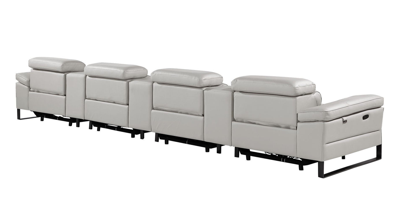 Top Grain Leather Reclining Metal USB Sofa (720349) - Light Gray