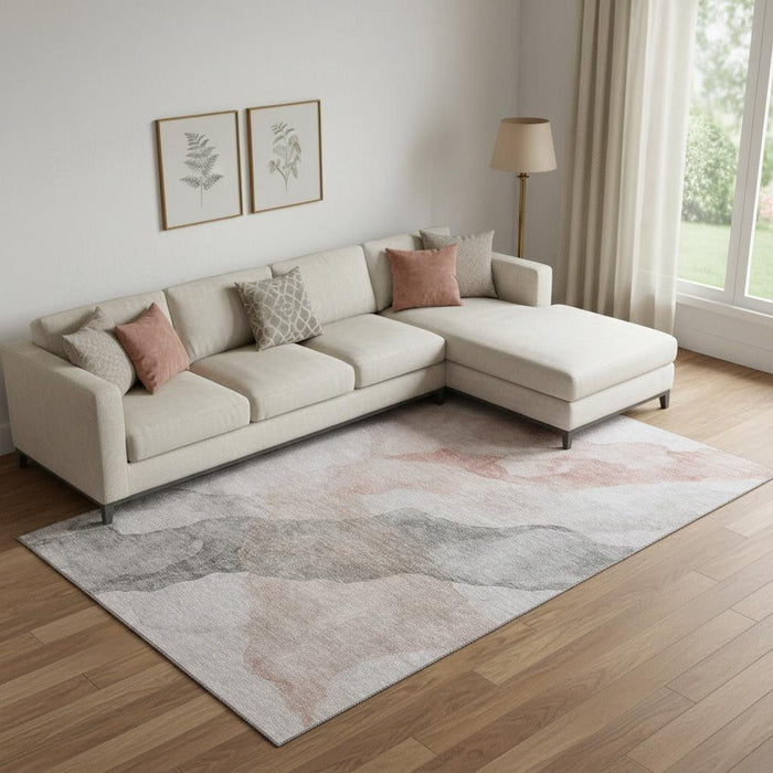 10' X 14' Abstract Washable Area Rug With UV Protection (718193) - Salmon / Gray