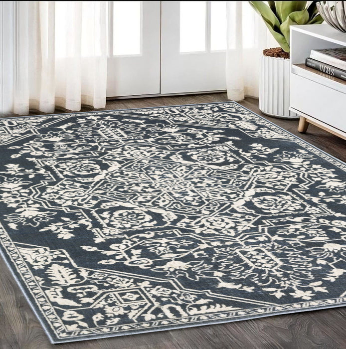 5' X 8' Oriental Area Rug - Blue And Ivory
