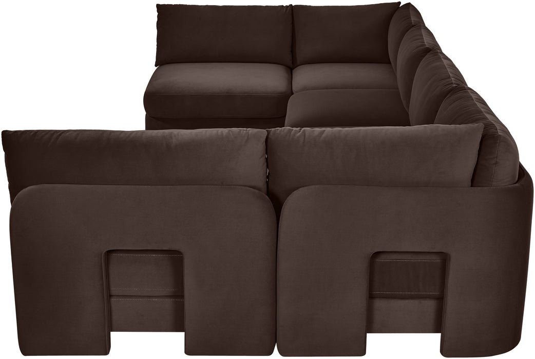 Meridian Furniture Hammond velvet performance fabric 6-piece U-shaped armless sectional sofa for living room seating.